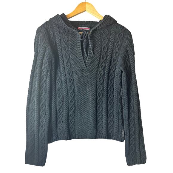 Vintage Polo Ralph Lauren Cableknit Sweater Women’s Medium Navy Blue Hooded - Picture 1 of 12